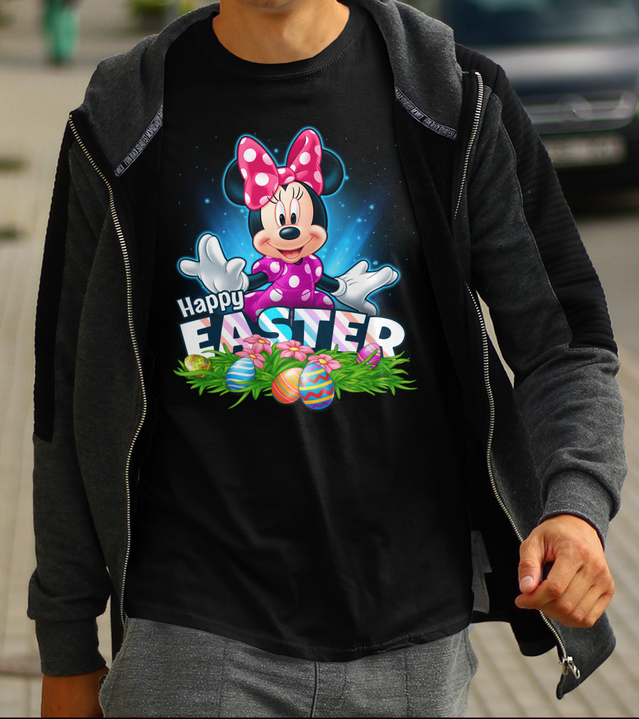 MINNIE Happy Easter Colorful Eggs And Pink Bow T-Shirt