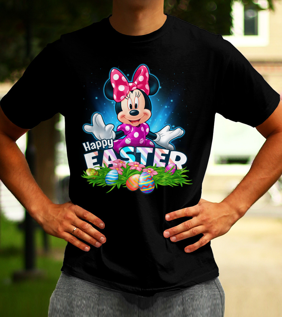 MINNIE Happy Easter Colorful Eggs And Pink Bow T-Shirt