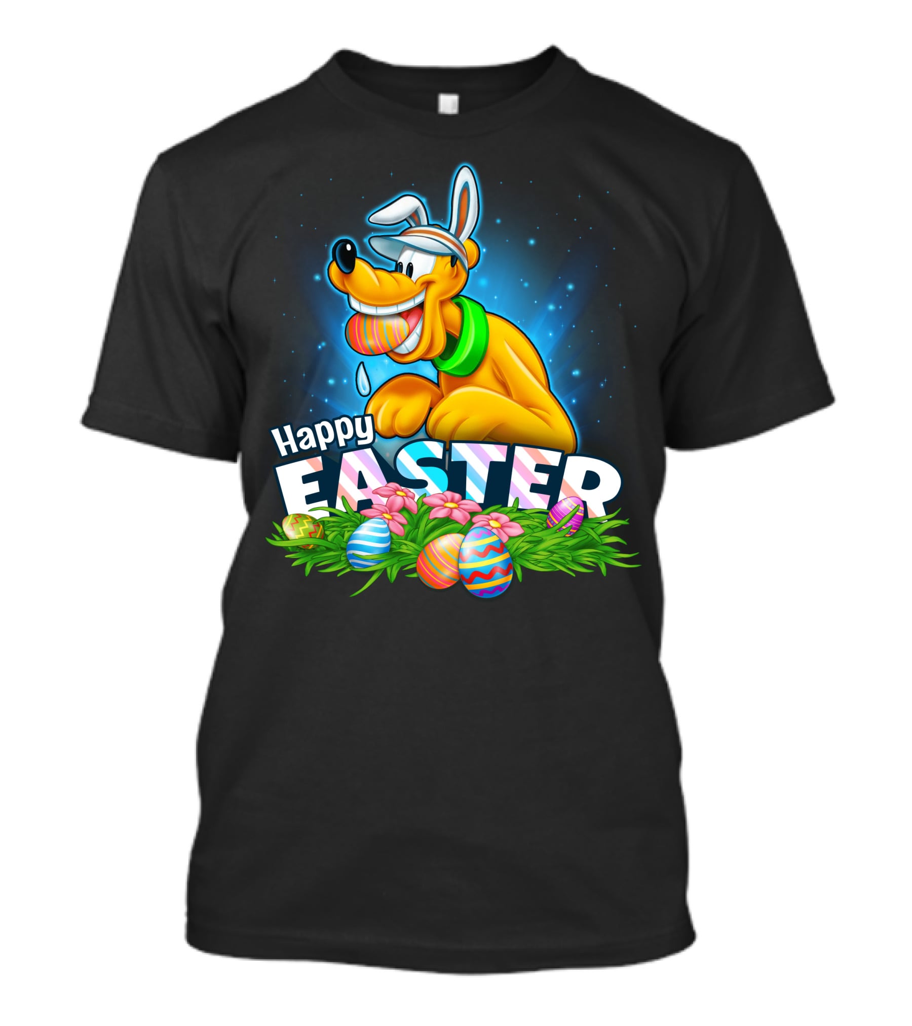 Happy Easter Pluto Colorful Eggs Bunny Ears T-Shirt
