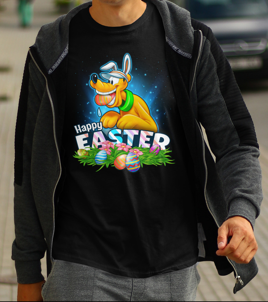 Happy Easter Pluto Colorful Eggs Bunny Ears T-Shirt