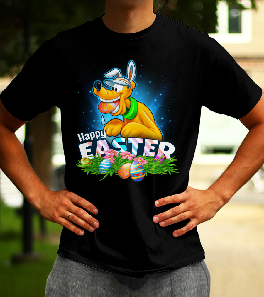 Happy Easter Pluto Colorful Eggs Bunny Ears T-Shirt