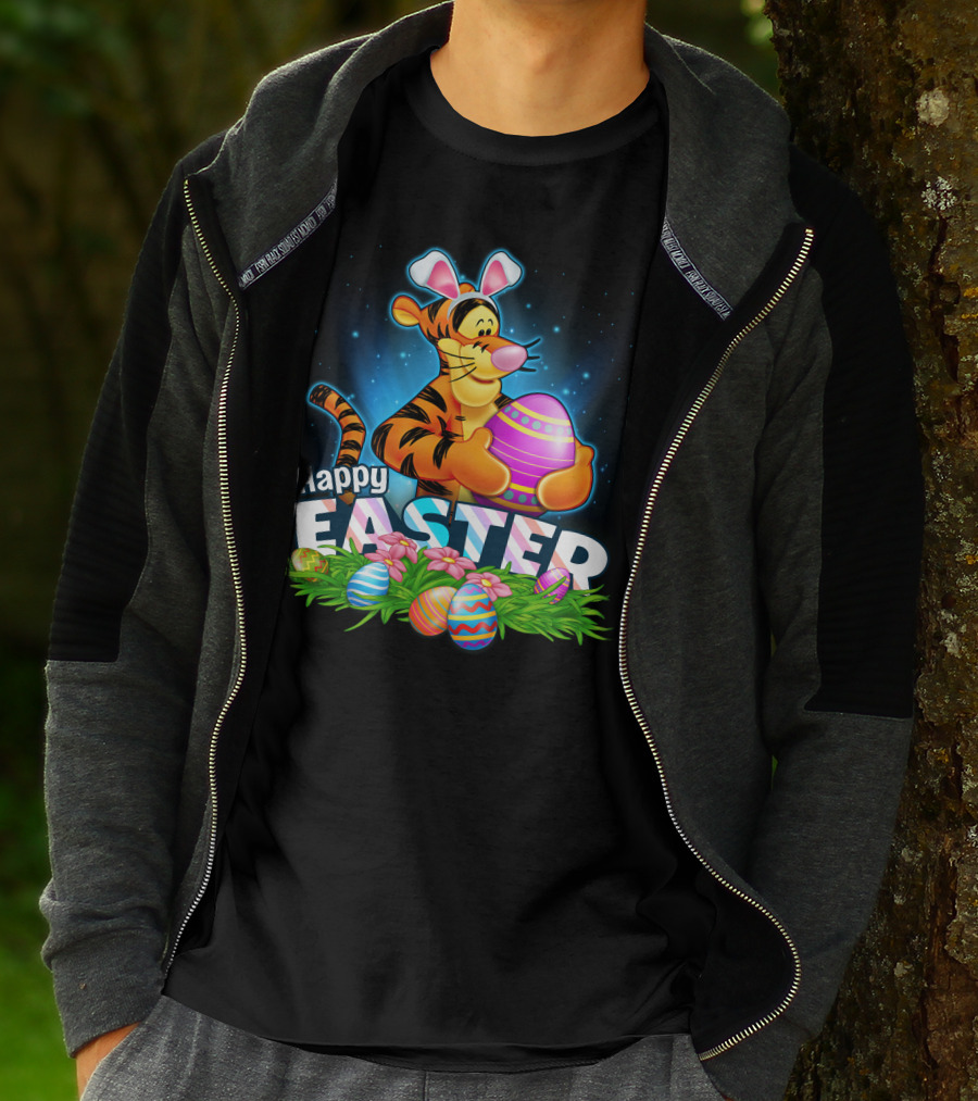 Happy Easter Tigger With Colorful Eggs And Bunny Ears T-Shirt