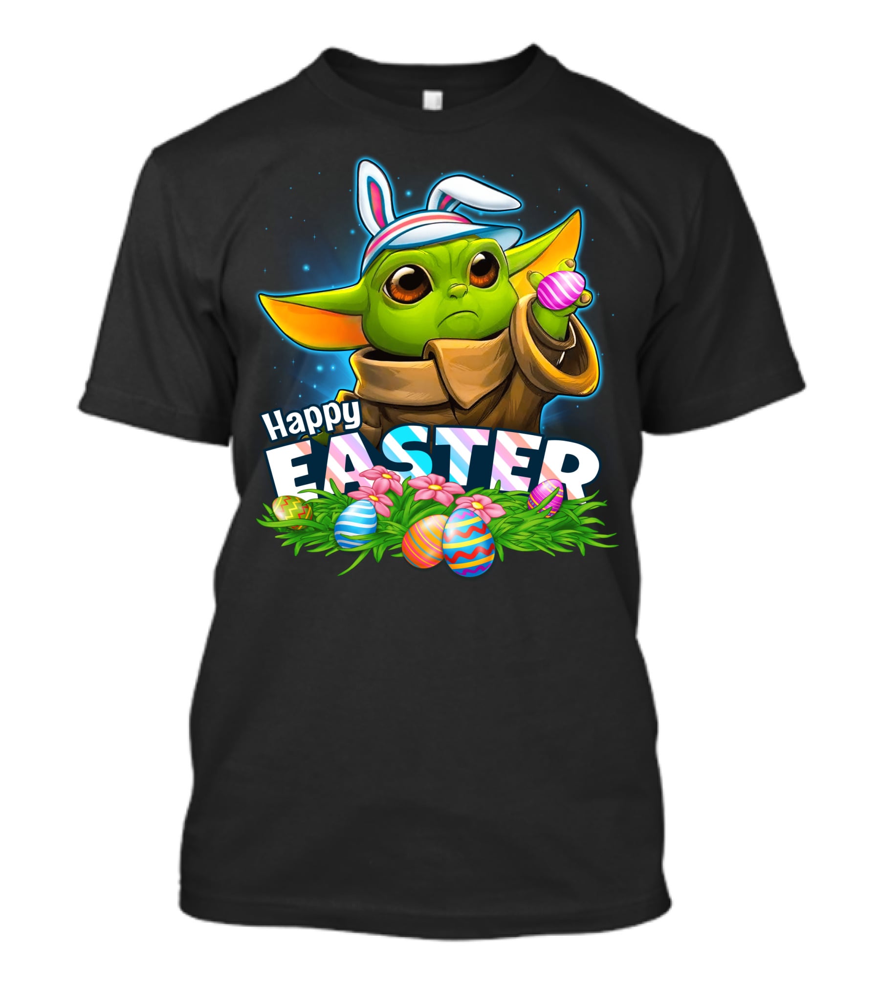 Happy Easter Yoda Baby With Bunny Ears And Colorful Eggs T-Shirt