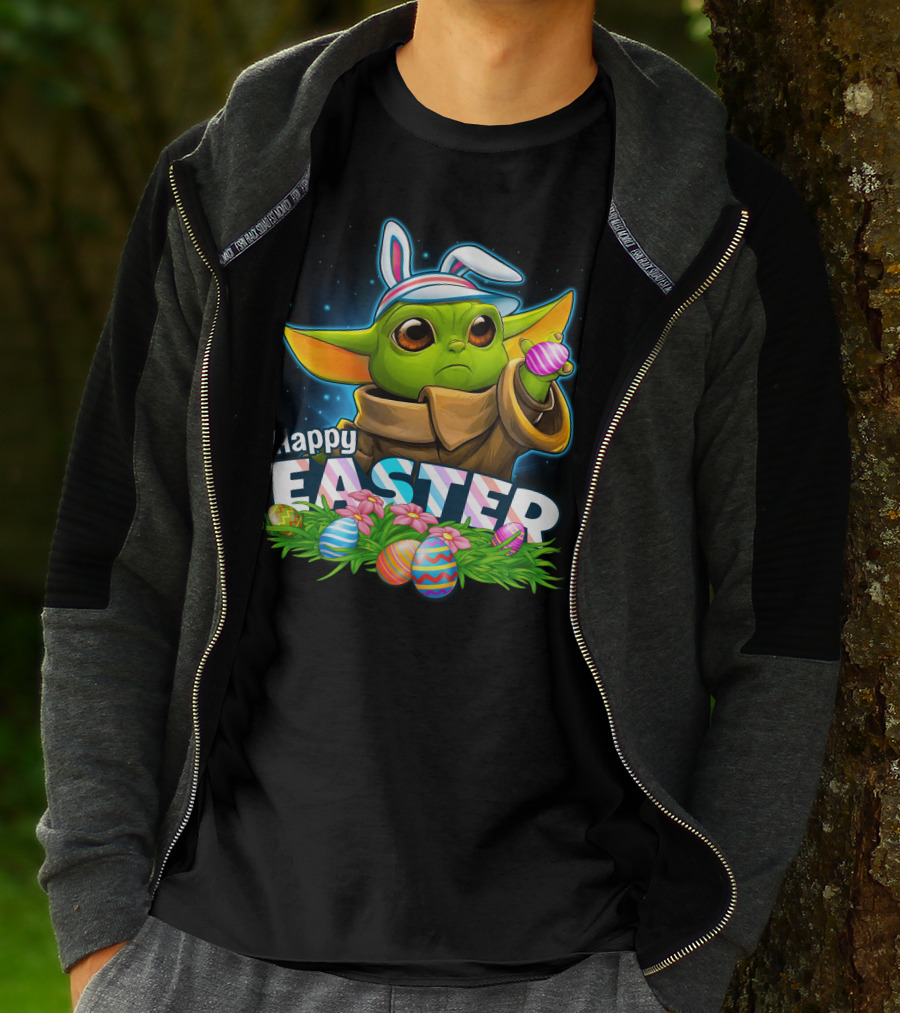Happy Easter Yoda Baby With Bunny Ears And Colorful Eggs T-Shirt