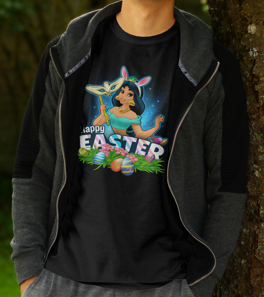 JASMINE Happy Easter Bunny Ears Doves Colorful Eggs T-Shirt