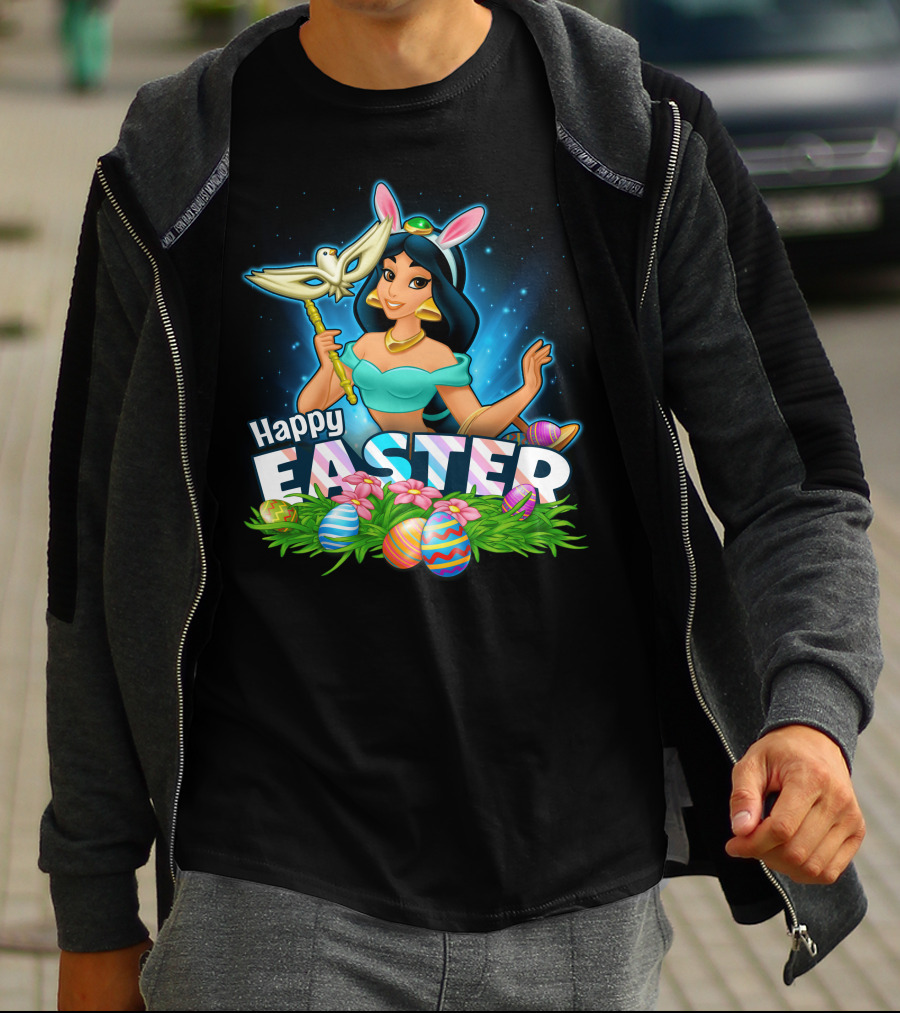 JASMINE Happy Easter Bunny Ears Doves Colorful Eggs T-Shirt