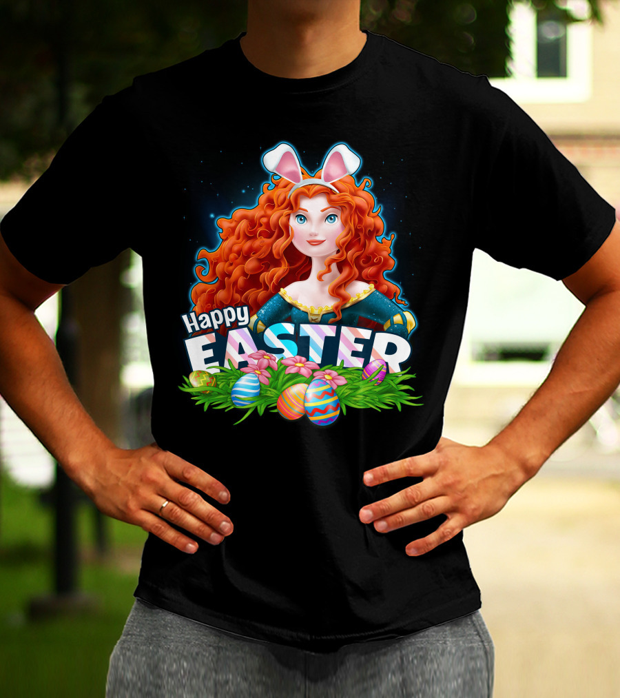 Merida Happy Easter With Bunny Ears And Easter Eggs T-Shirt