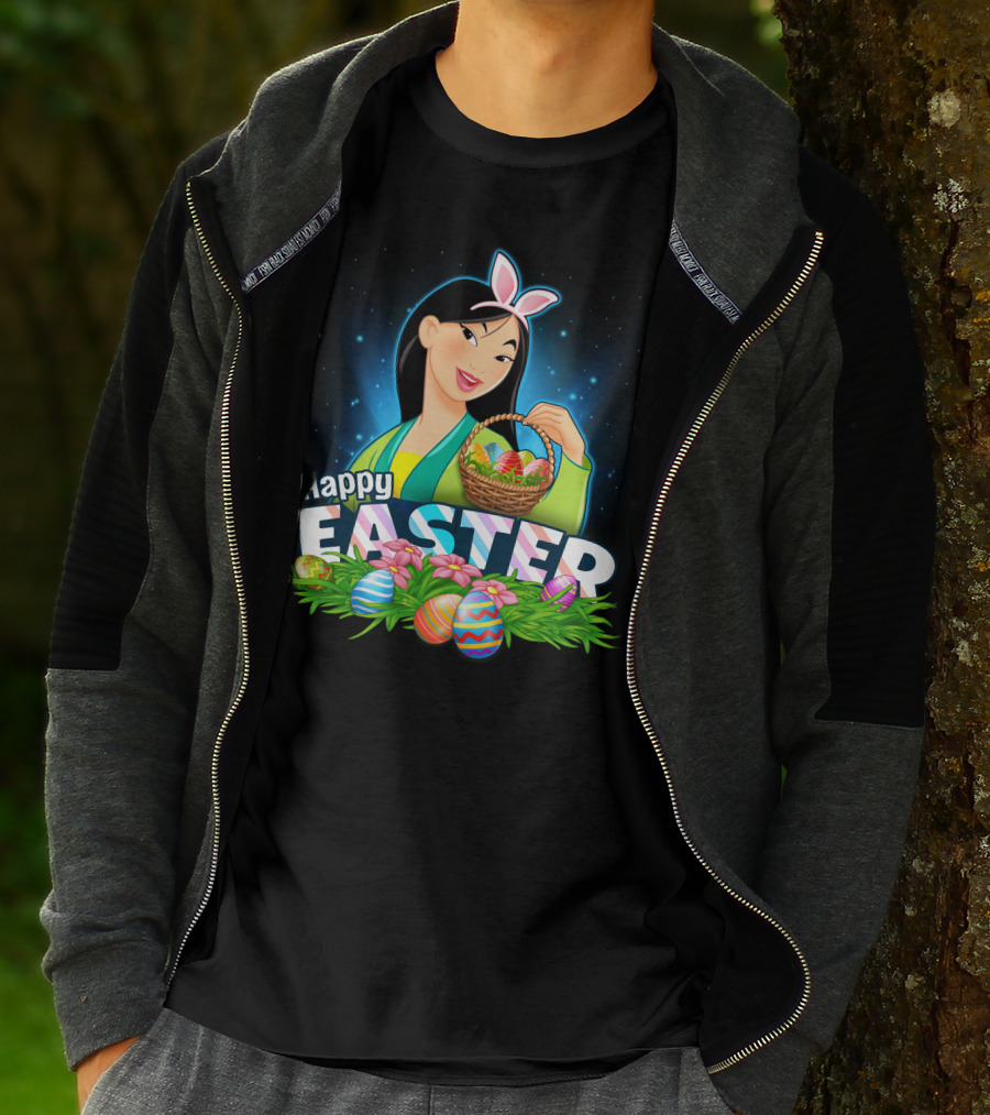 Happy Easter Mulan Holding Easter Basket With Eggs And Bunny Ears T-Shirt