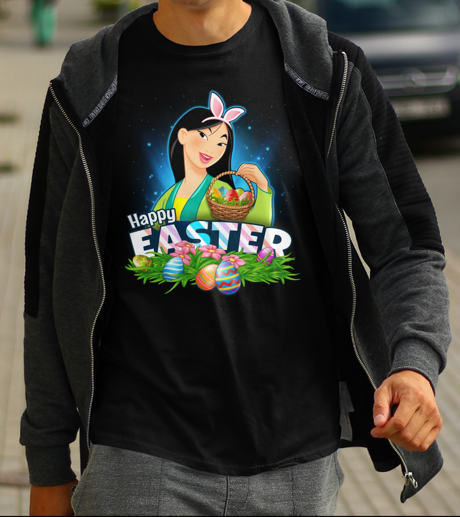Happy Easter Mulan Holding Easter Basket With Eggs And Bunny Ears T-Shirt