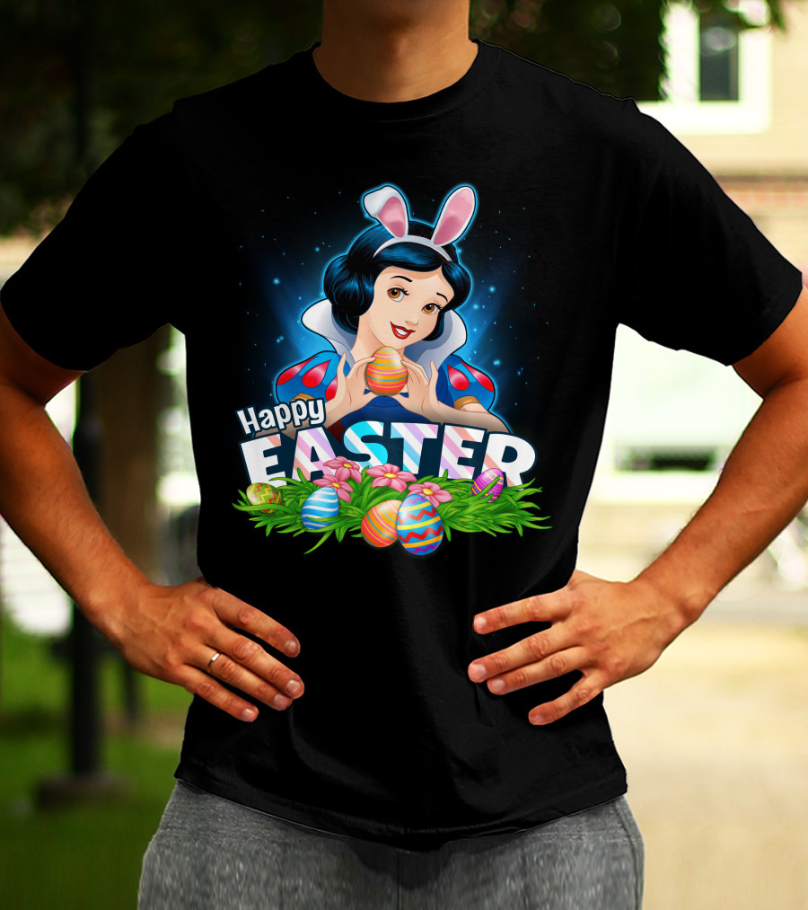 Snow White Happy Easter Bunny Ears Colorful Eggs T-Shirt