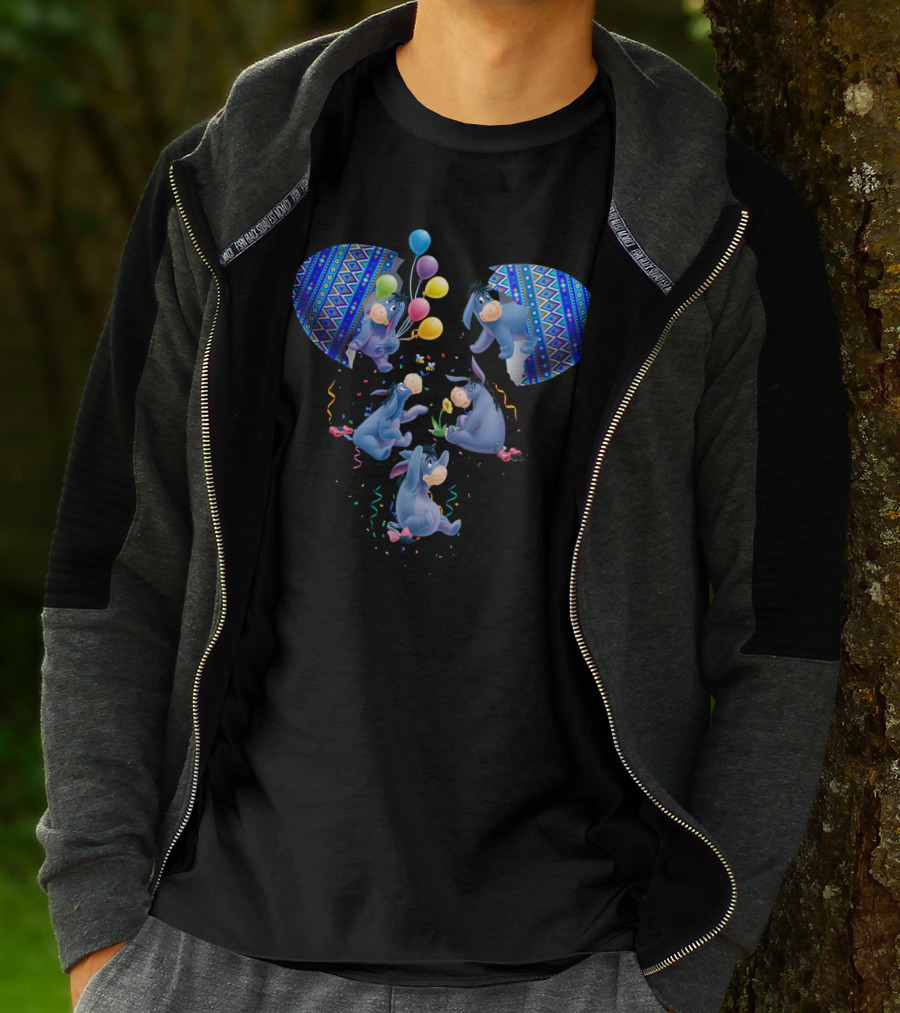 Eeyore Colorful Celebrations With Balloons And Patterns Featuring Disney's Winnie The Pooh Character T-Shirt