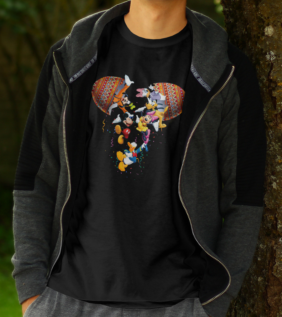 Mickey And Friends Colorful Celebration With Confetti And Patterns T-Shirt