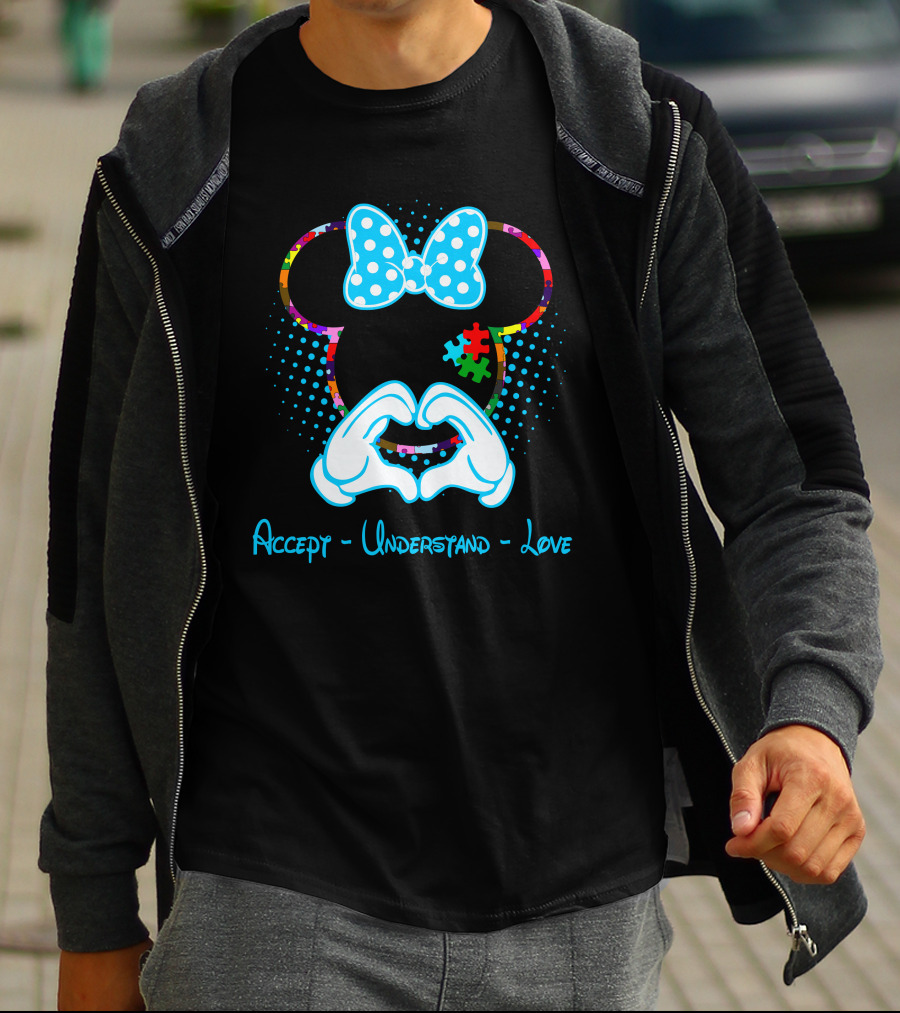 Accept Understand Love Autism Minnie Puzzle Bow T-Shirt