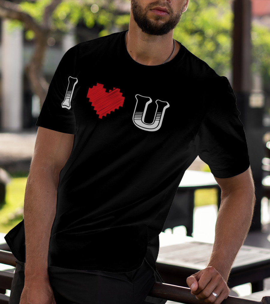 I Heart U Pixel Red Love Text T-Shirt