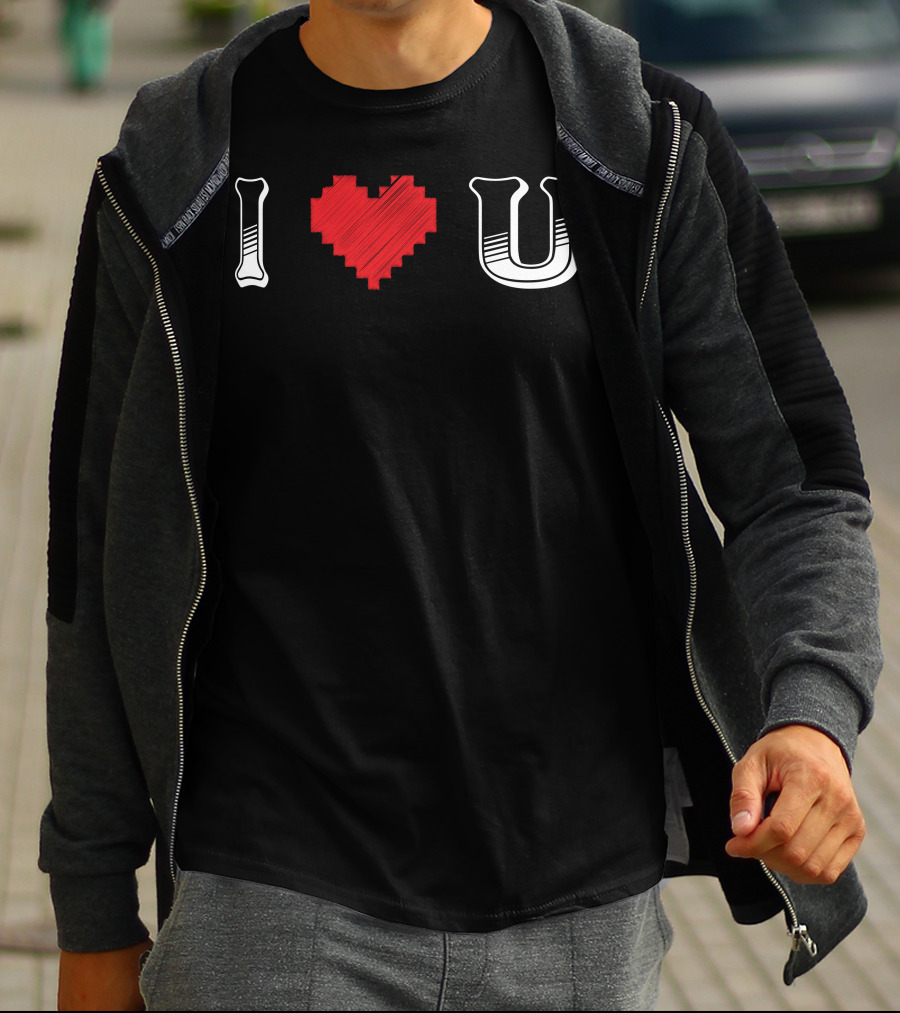 I Heart U Pixel Red Love Text T-Shirt