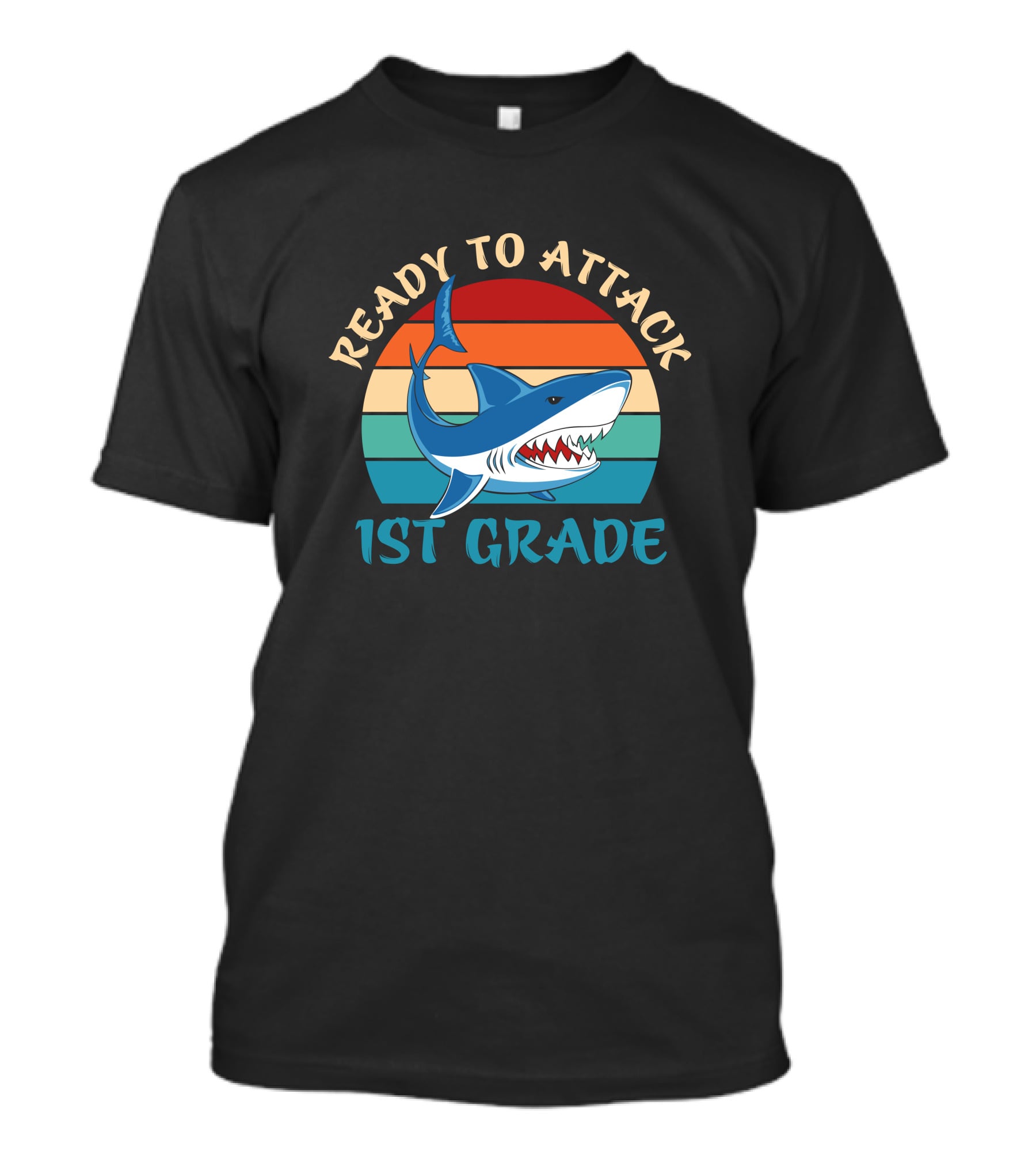 Ready To Attack 1st Grade Shark Retro Stripes T-Shirt