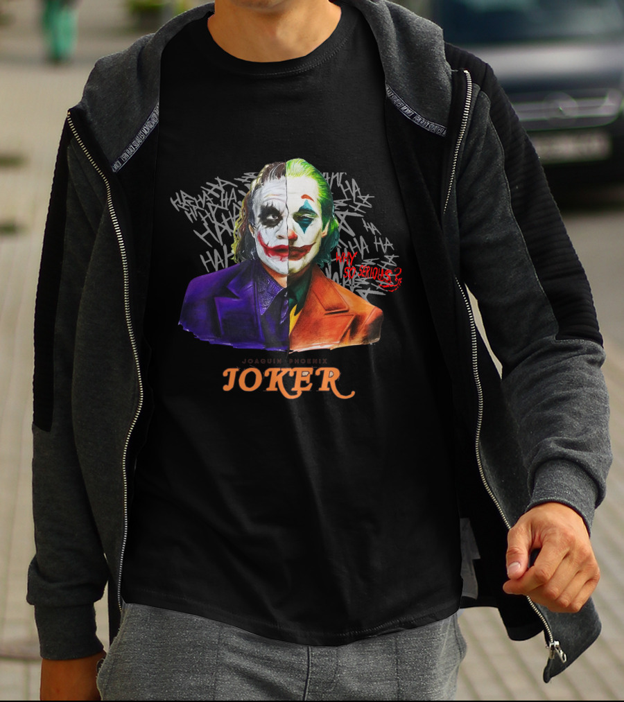 Joker Why So Serious Split Joaquin Phoenix Heath Ledger T-Shirt