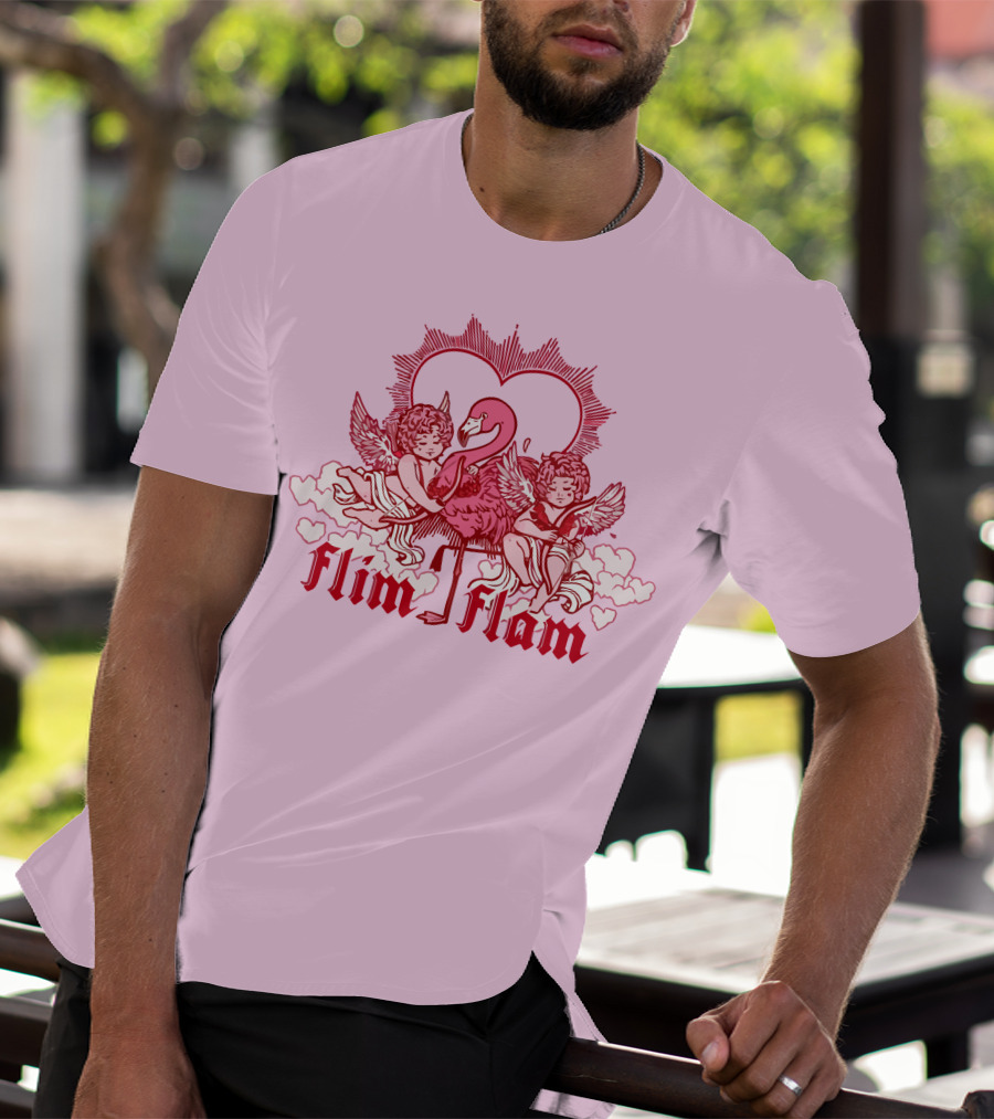 FLIM FLAM CHERUB LIGHT PINK HEART FLAMINGO T-Shirt