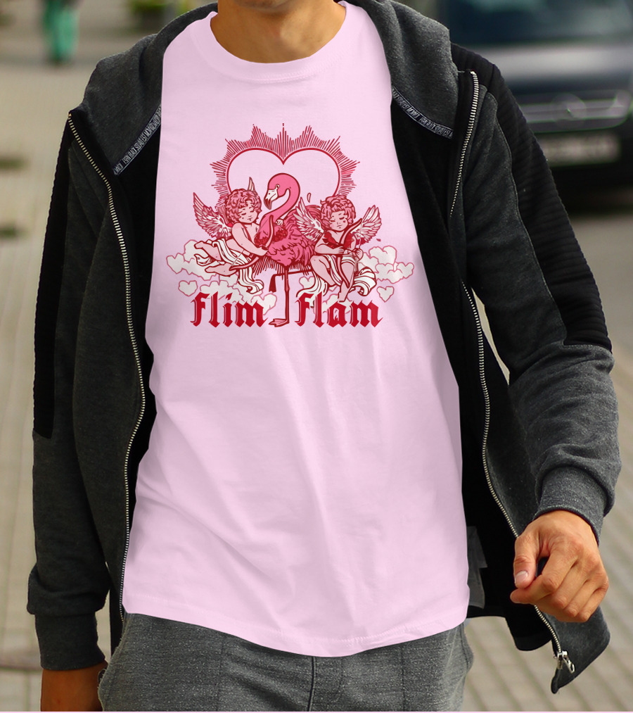 FLIM FLAM CHERUB LIGHT PINK HEART FLAMINGO T-Shirt