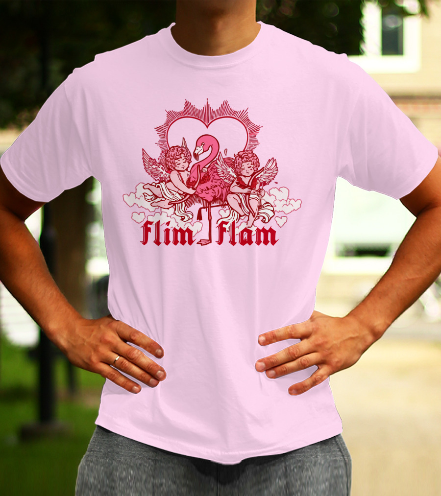 FLIM FLAM CHERUB LIGHT PINK HEART FLAMINGO T-Shirt