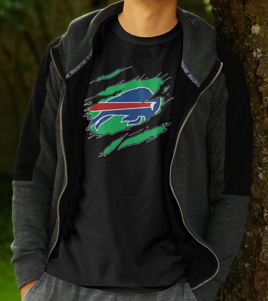 Buffalo Bills Logo With Green Claw Marks T-Shirt