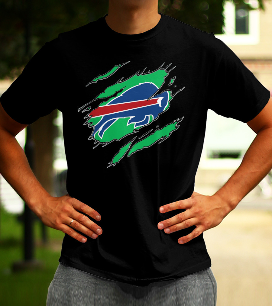 Buffalo Bills Logo With Green Claw Marks T-Shirt