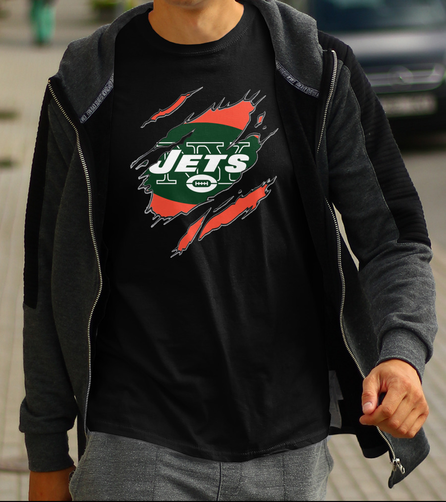 New York Jets Claw Mark Logo With Green And Red Oval T-Shirt