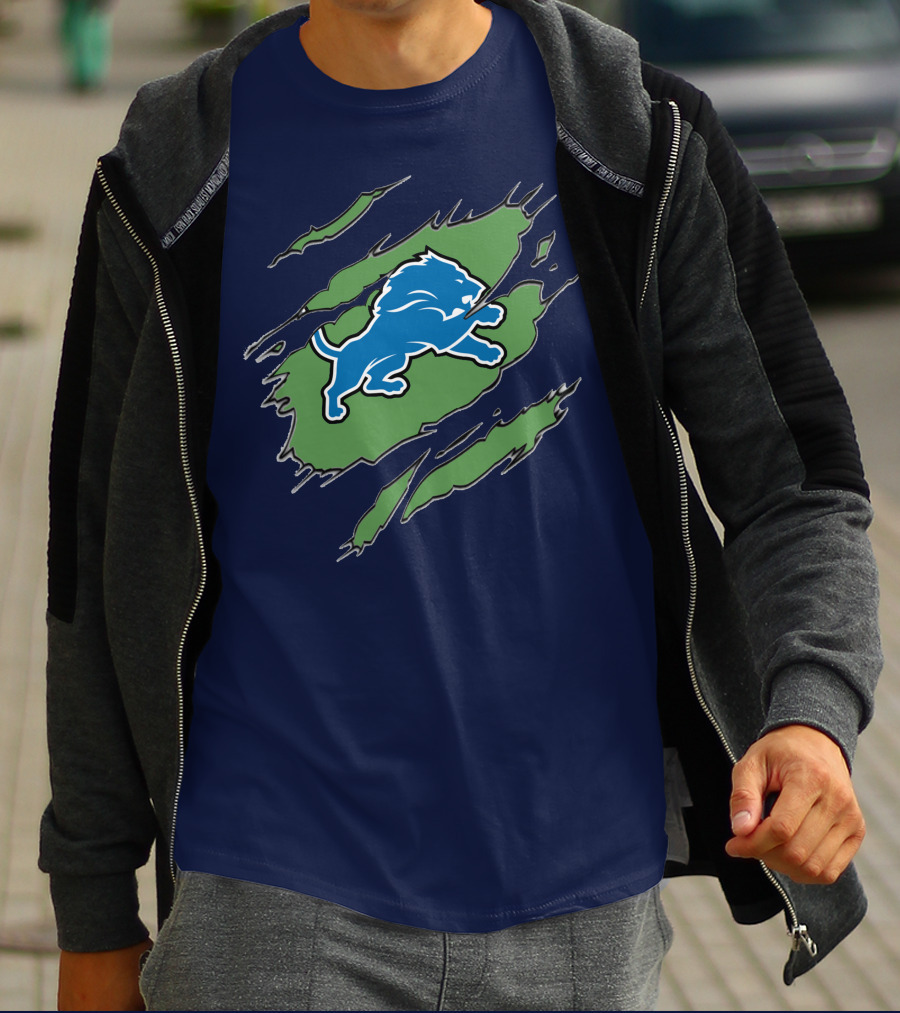 Detroit Lions Blue Roaring Lion With Claw Marks T-Shirt