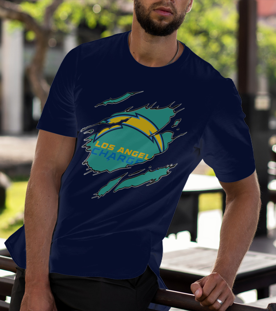 Los Angeles Chargers Logo With Bolt Design And Ripped Claw Marks T-Shirt