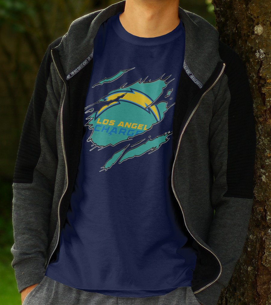Los Angeles Chargers Logo With Bolt Design And Ripped Claw Marks T-Shirt