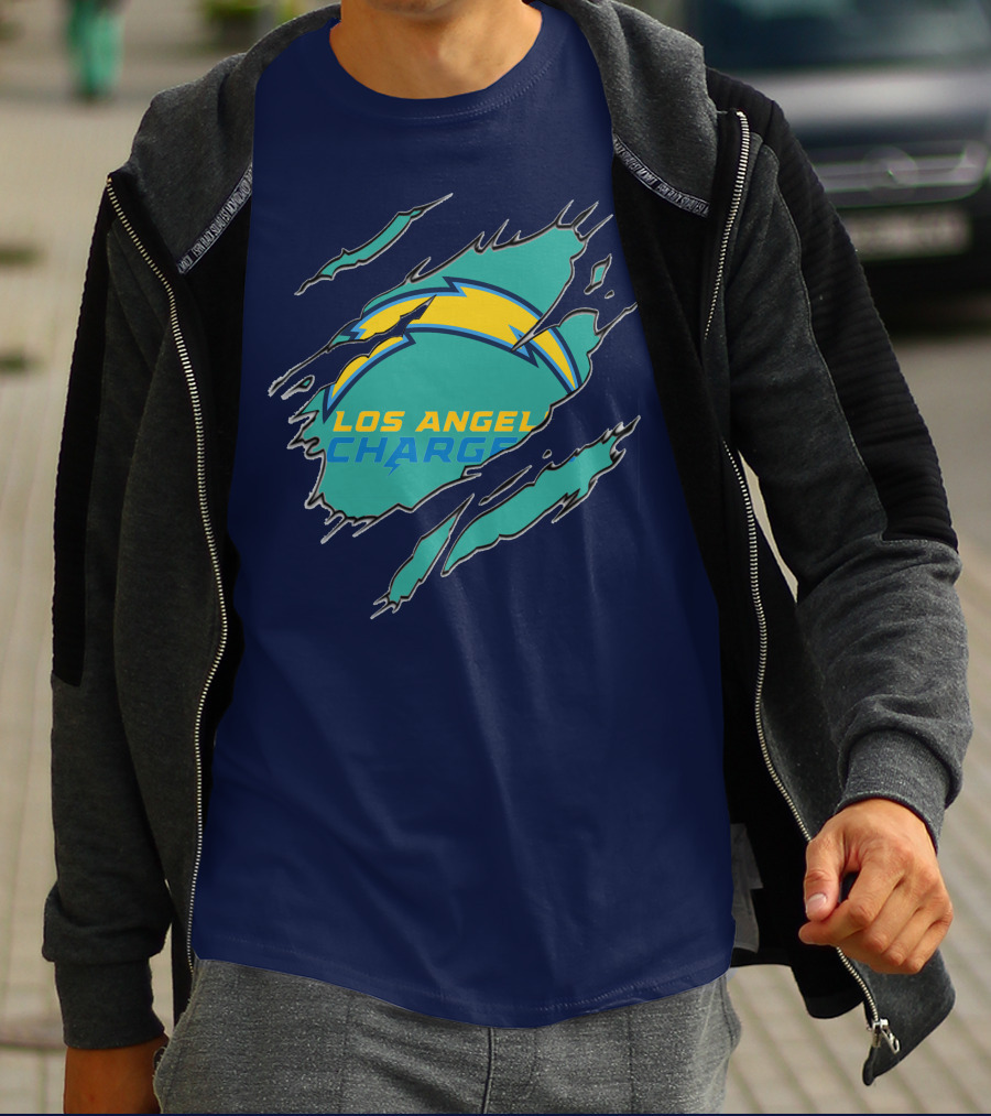 Los Angeles Chargers Logo With Bolt Design And Ripped Claw Marks T-Shirt