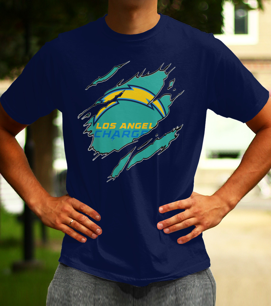 Los Angeles Chargers Logo With Bolt Design And Ripped Claw Marks T-Shirt
