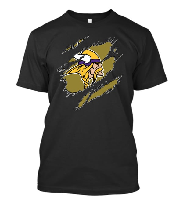 Minnesota Vikings Helmet And Warrior Tear Effect T-Shirt