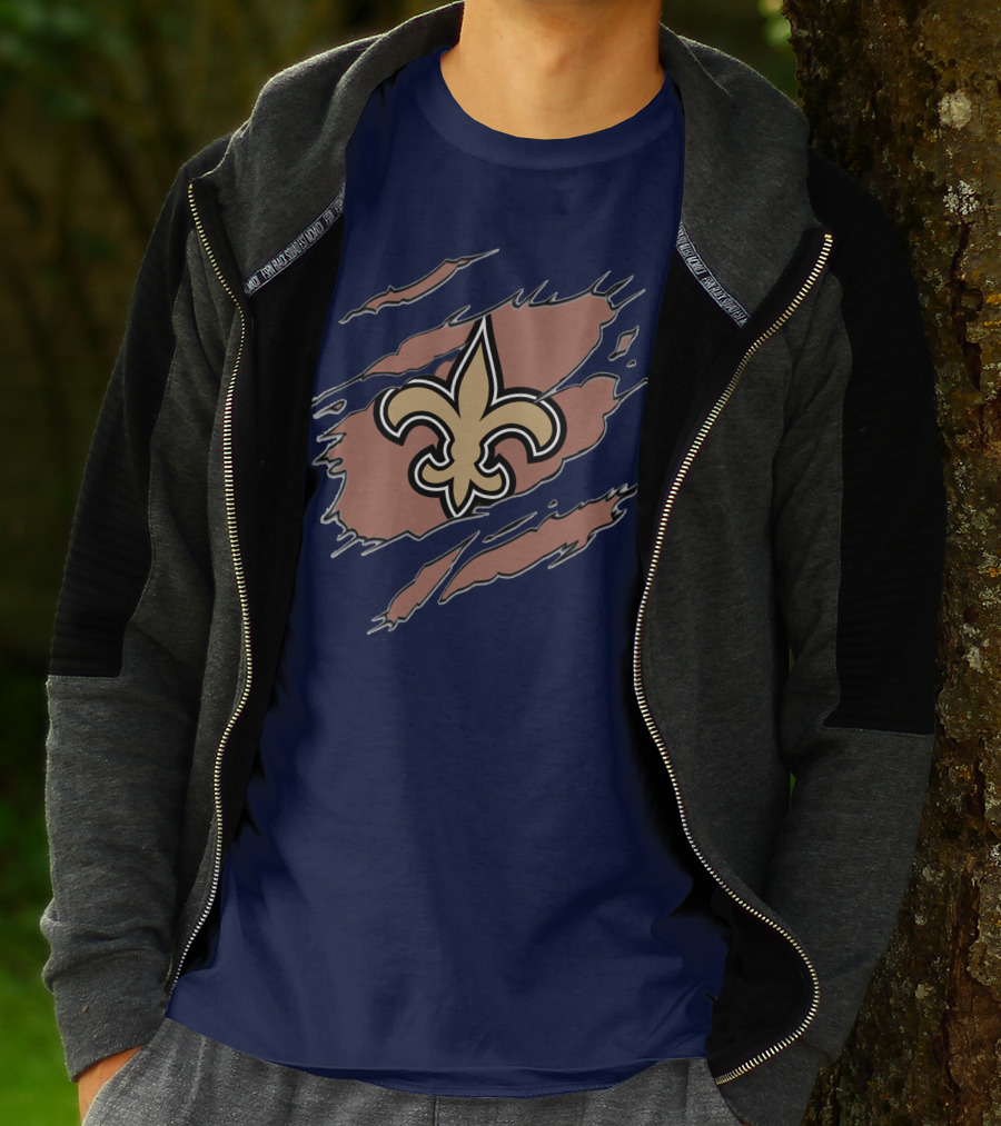 New Orleans Saints Fleur-De-Lis Claw Marks Blue And Gold T-Shirt