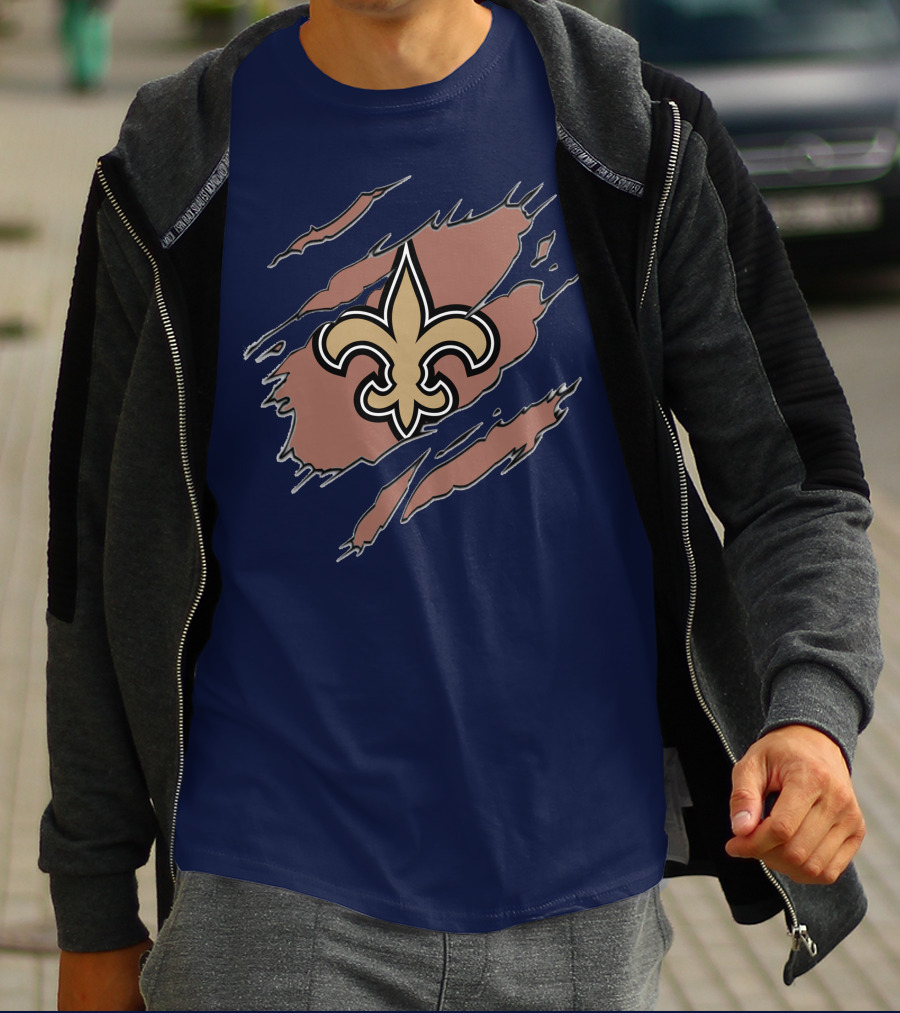New Orleans Saints Fleur-De-Lis Claw Marks Blue And Gold T-Shirt