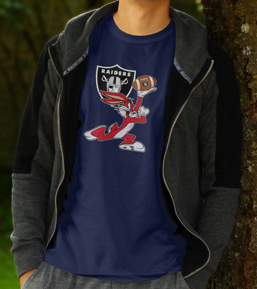 Raiders Bunny Holding Football With Oakland Raiders T-Shirt