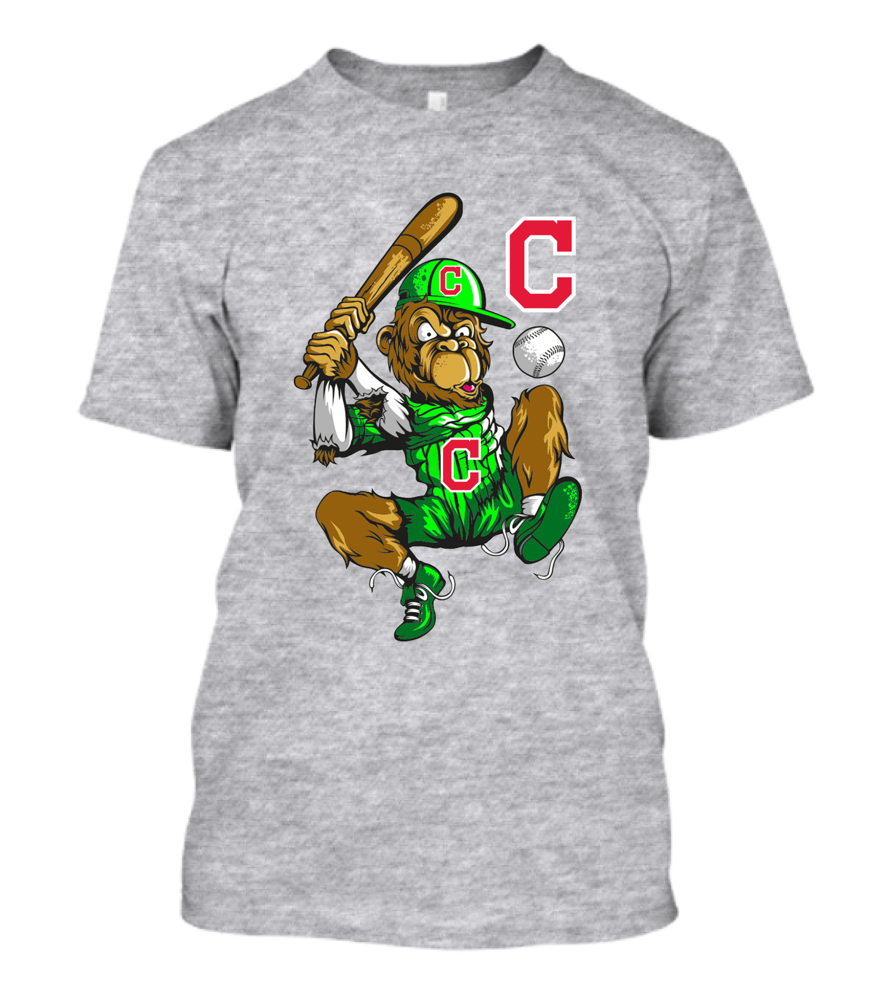 Cleveland Indians Home Run C Logo Green Jersey Baseball Bat Mascot T-Shirt