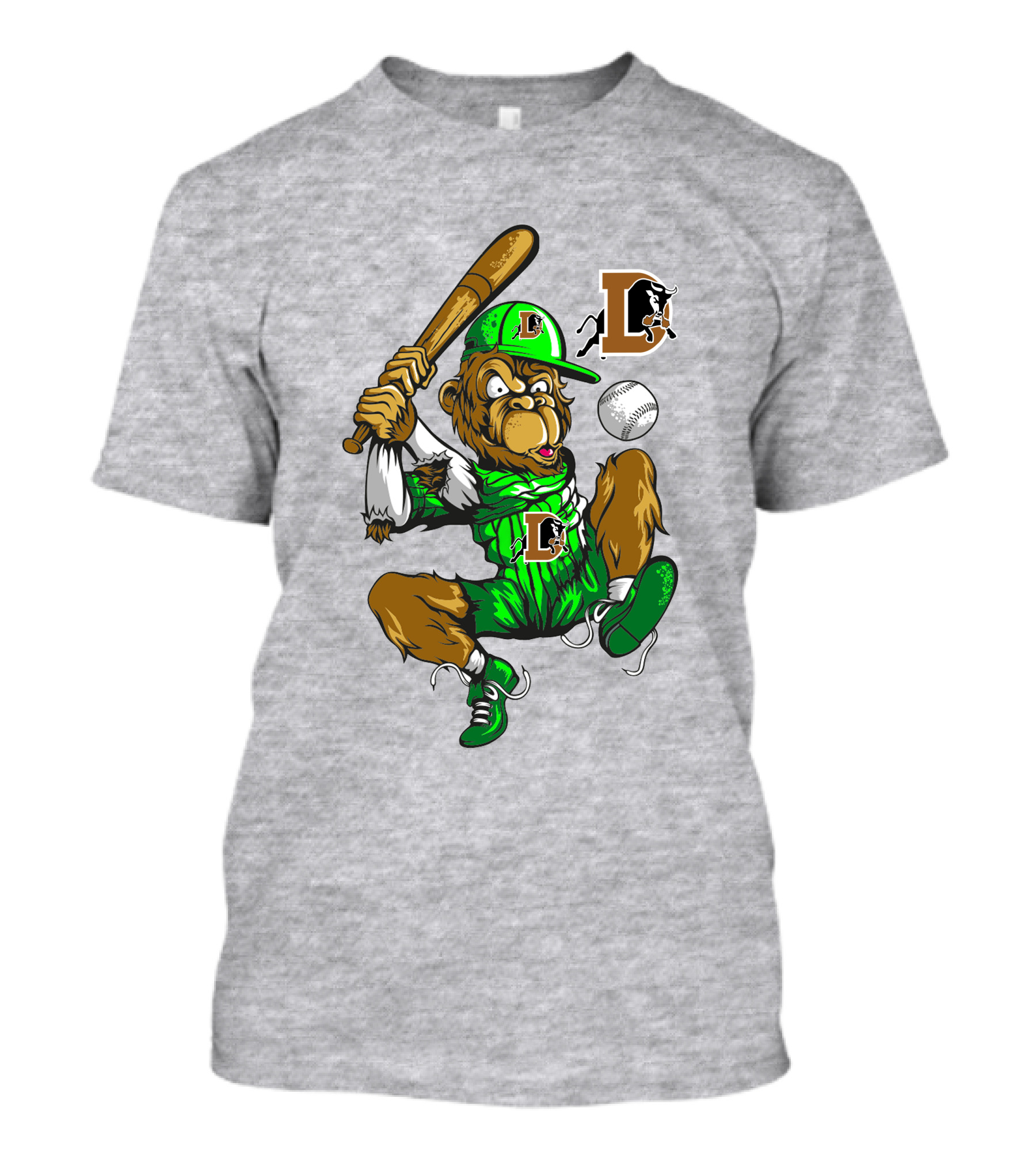 Durham Bulls Home Run Baseball Monkey In Green Uniform With Bat And Ball T-Shirt