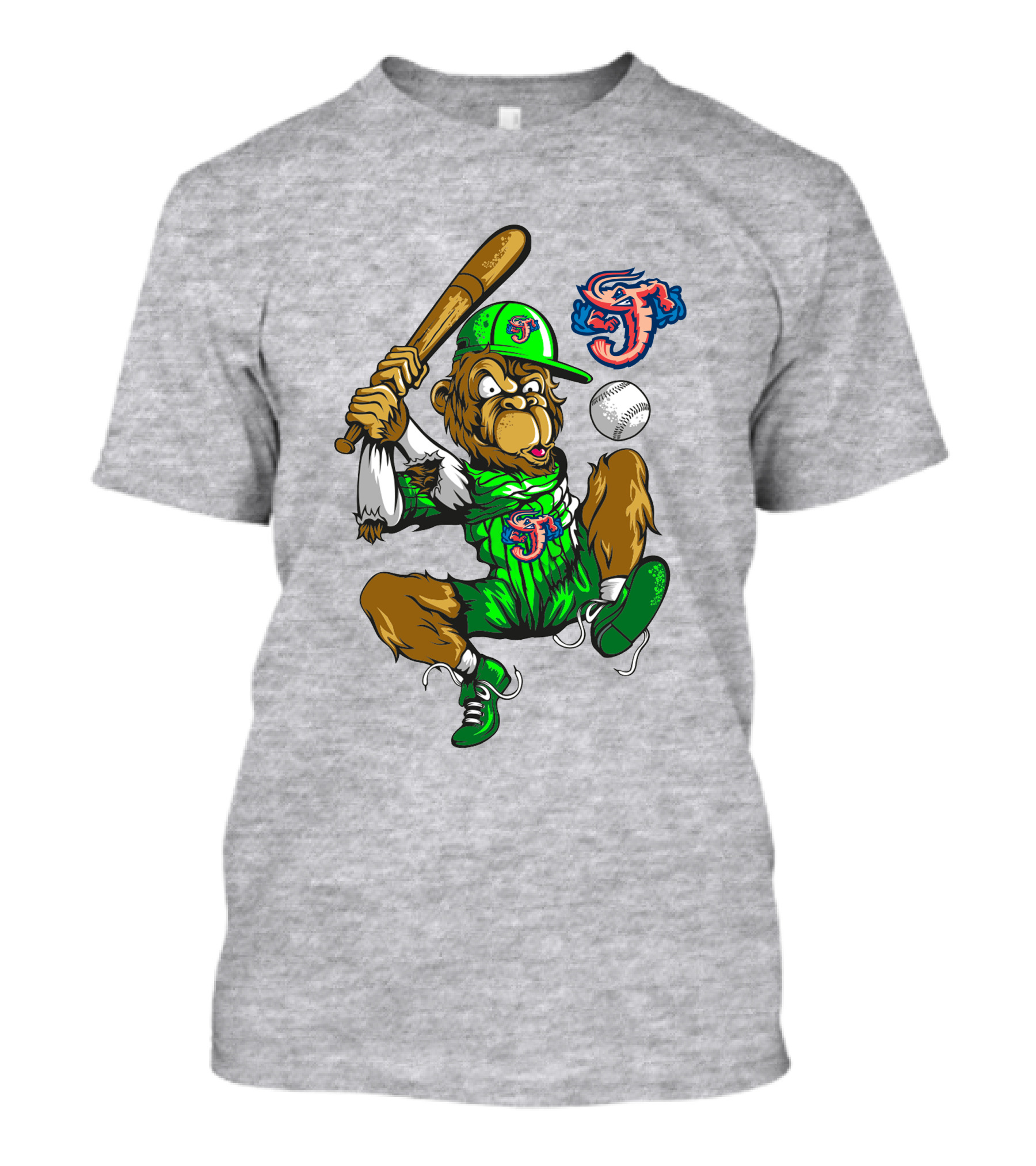 Jacksonville Jumbo Shrimp Monkey Mascot Baseball Action T-Shirt