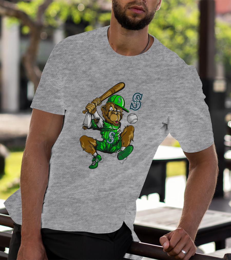 Seattle Mariners Baseball Gorilla Swing With Logo And Batting Pose T-Shirt