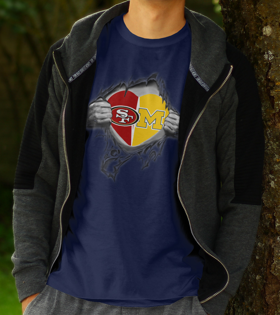 San Francisco 49ers Michigan Wolverines Heart Loyalty Fusion T-Shirt