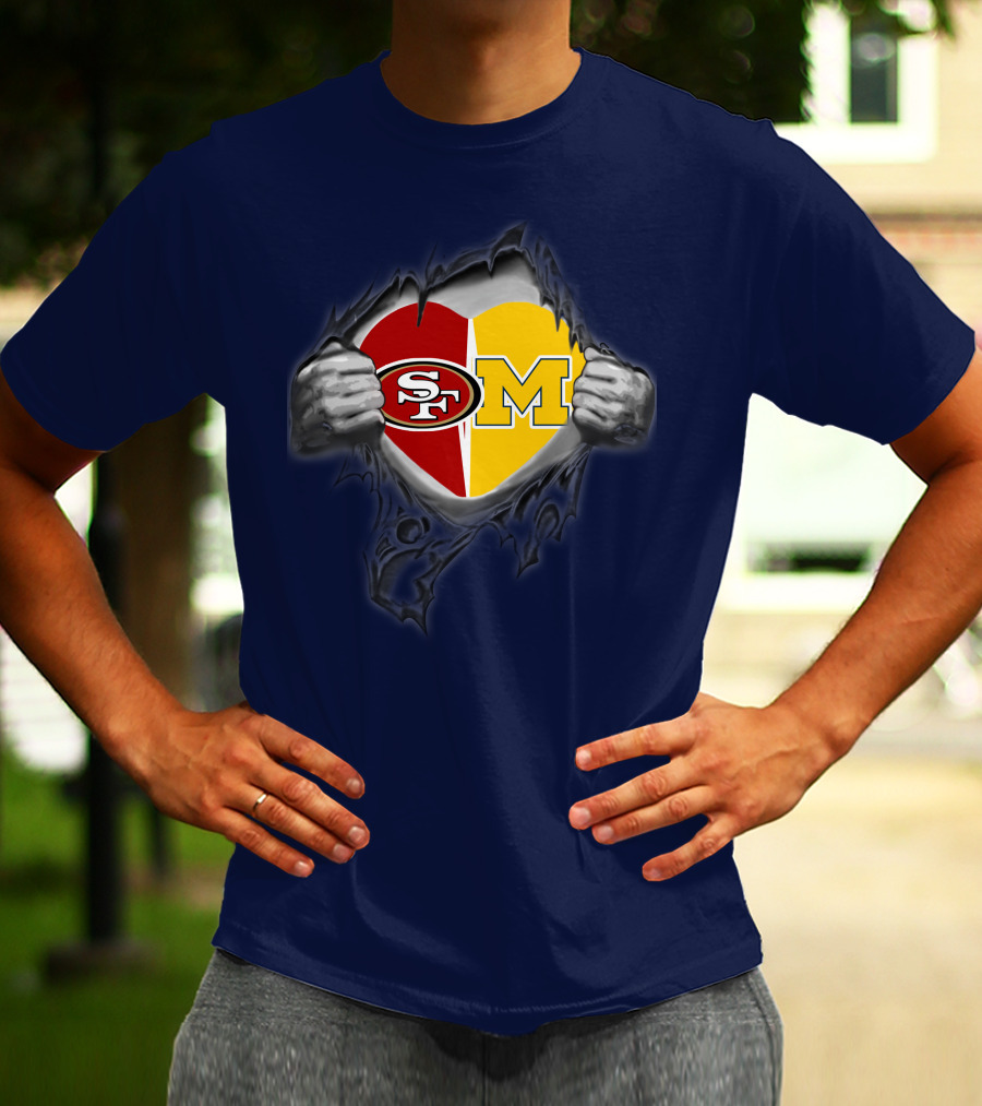 San Francisco 49ers Michigan Wolverines Heart Loyalty Fusion T-Shirt