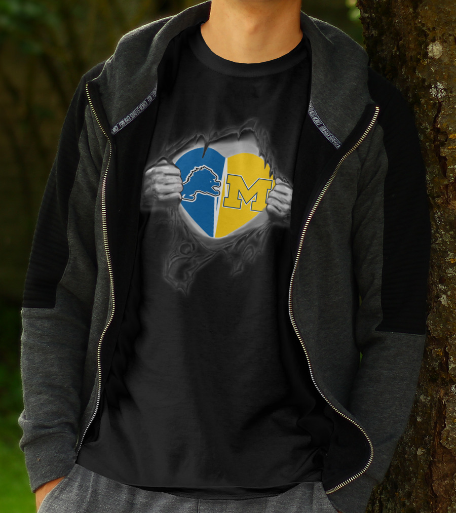 Detroit Lions Michigan Wolverine Heart Fusion T-Shirt