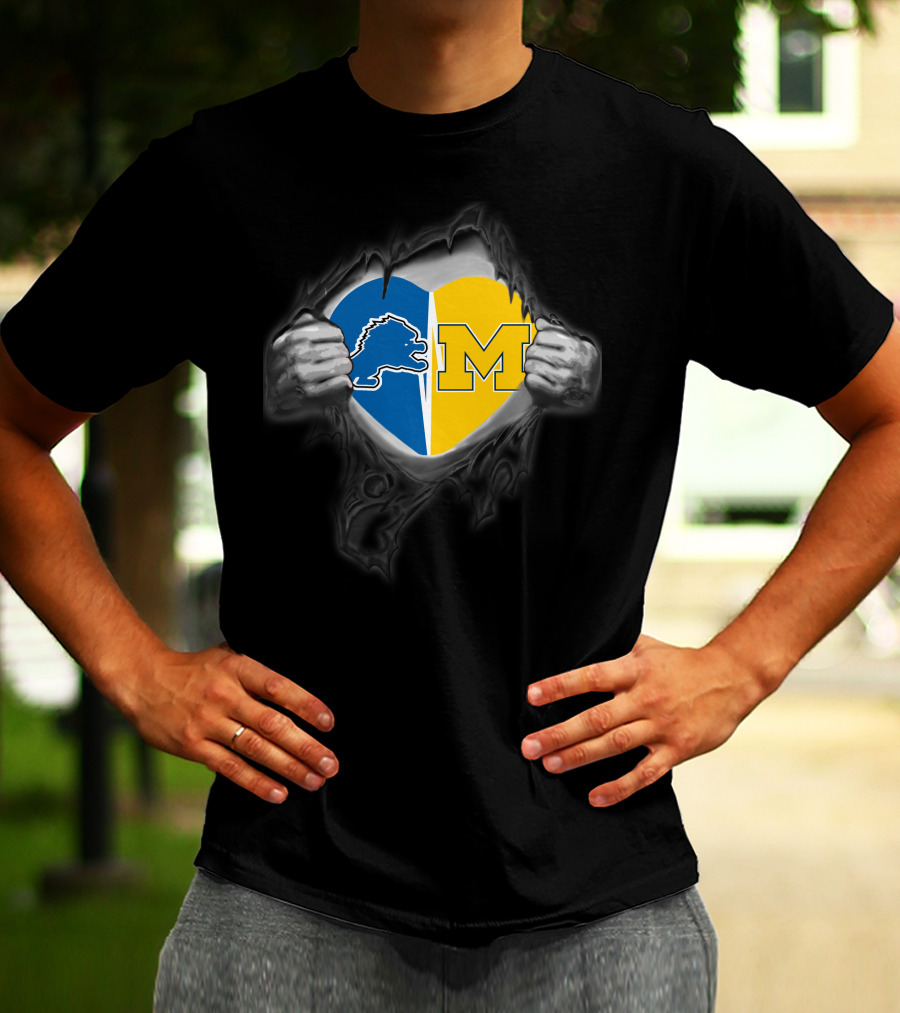 Detroit Lions Michigan Wolverine Heart Fusion T-Shirt