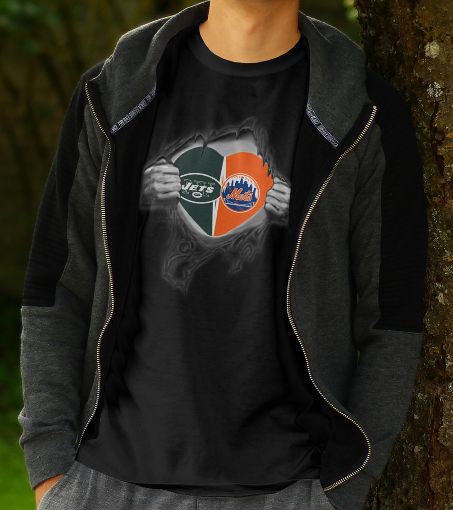 New York Jets Mets Heart Design Featuring Team T-Shirt