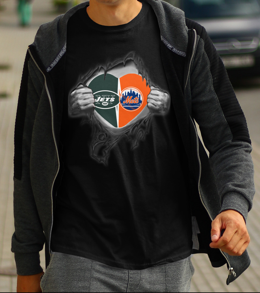 New York Jets Mets Heart Design Featuring Team T-Shirt