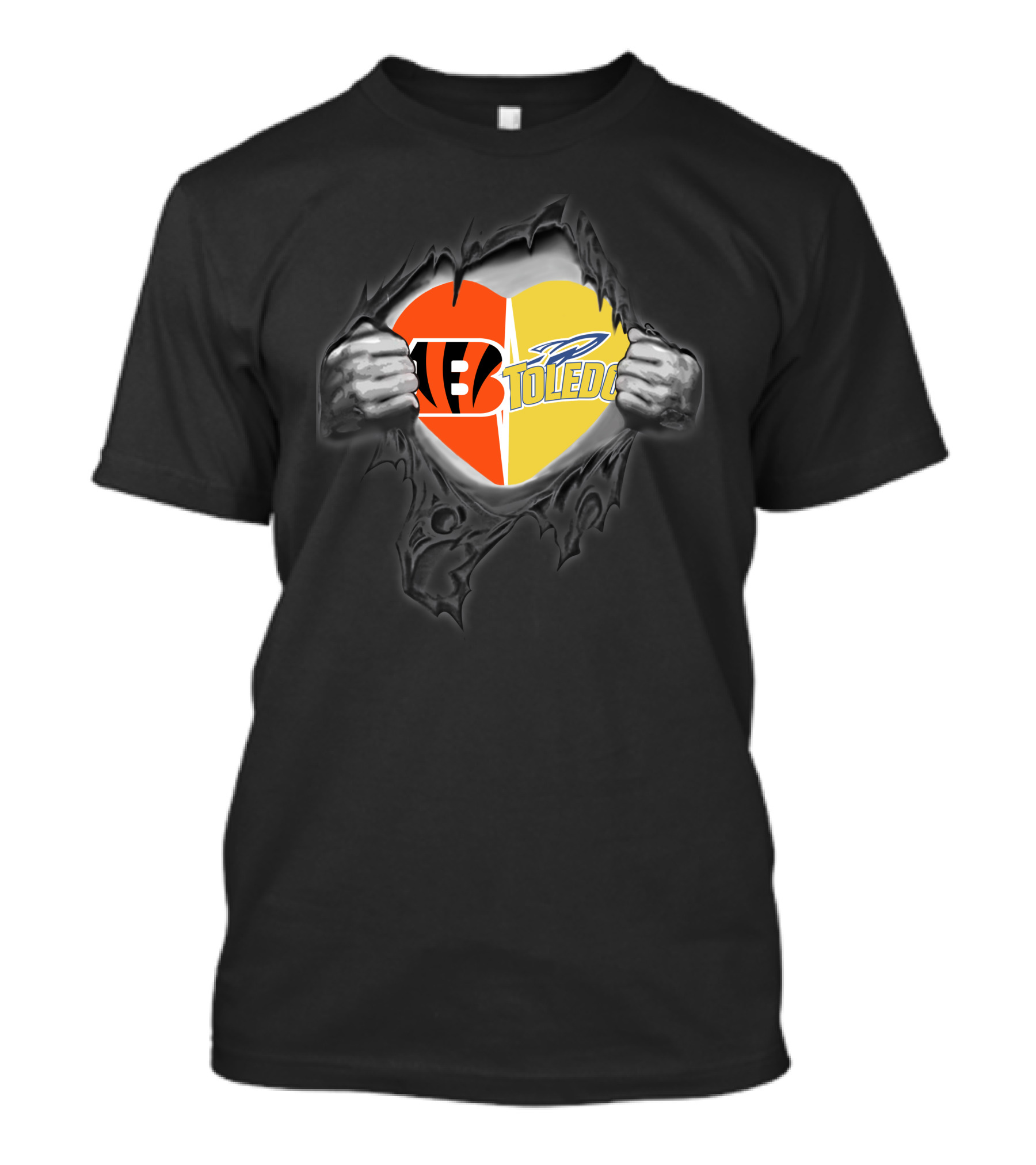 Cincinnati Bengals Toledo Rockets Heart Logo Fusion T-Shirt