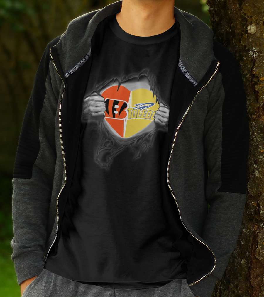Cincinnati Bengals Toledo Rockets Heart Logo Fusion T-Shirt