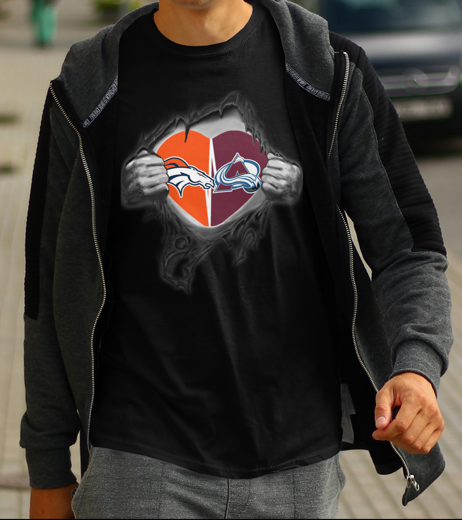 Broncos Colorado Avalanche Heart Logos Fan Passion T-Shirt
