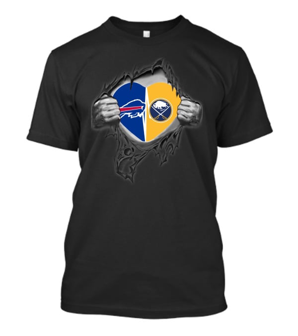 Buffalo Bills Sabres Dual Heart Symbol With Team Logos T-Shirt